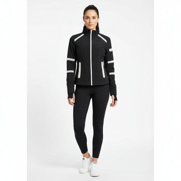 Blanc Noir Black & White Long Sleeve Zip Up Athletic Sport Track Workout Jacket - Picture 6 of 6